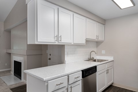 Novela Apartments Kitchen Counter and Cabinets