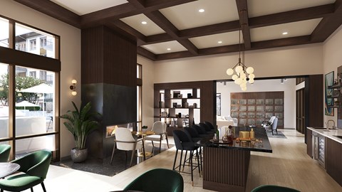 A modern living room with a dark wood floor and a large window.