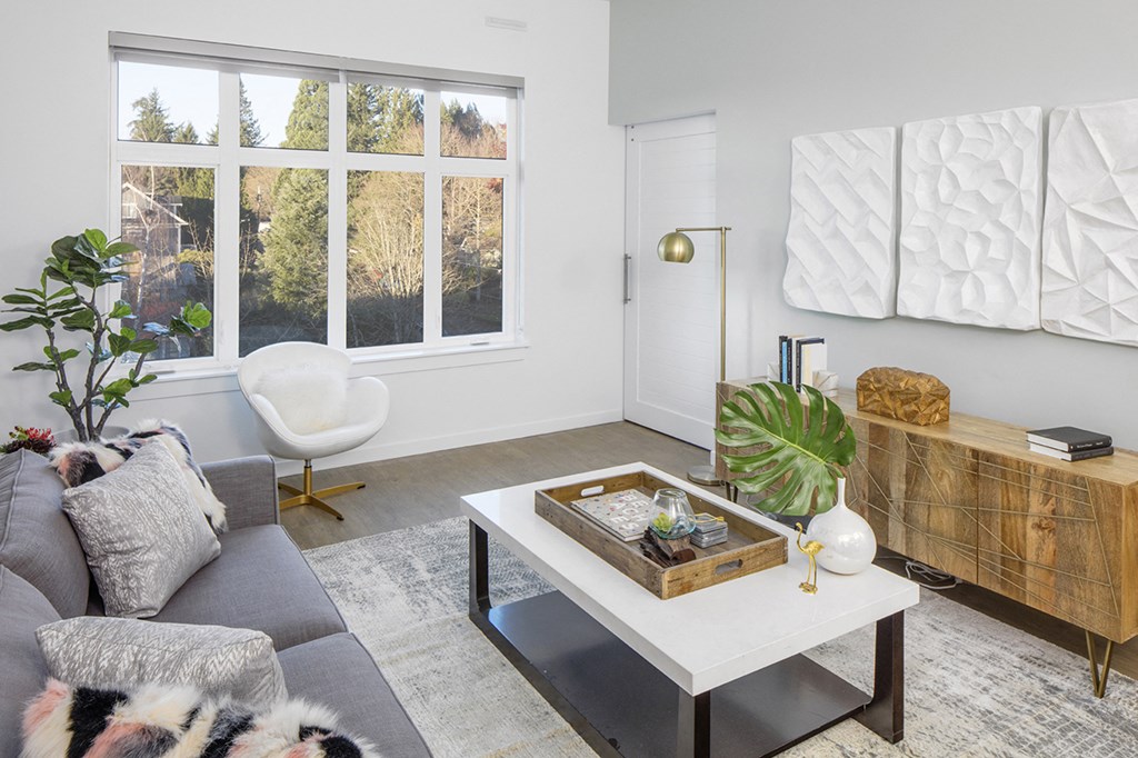 living room with barn door