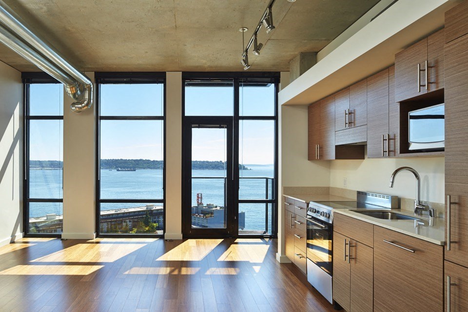 a view of the water from the kitchen