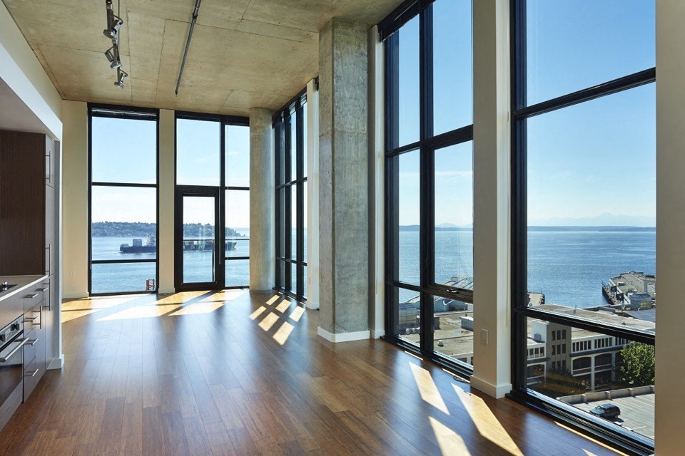 a view of the water from the living room