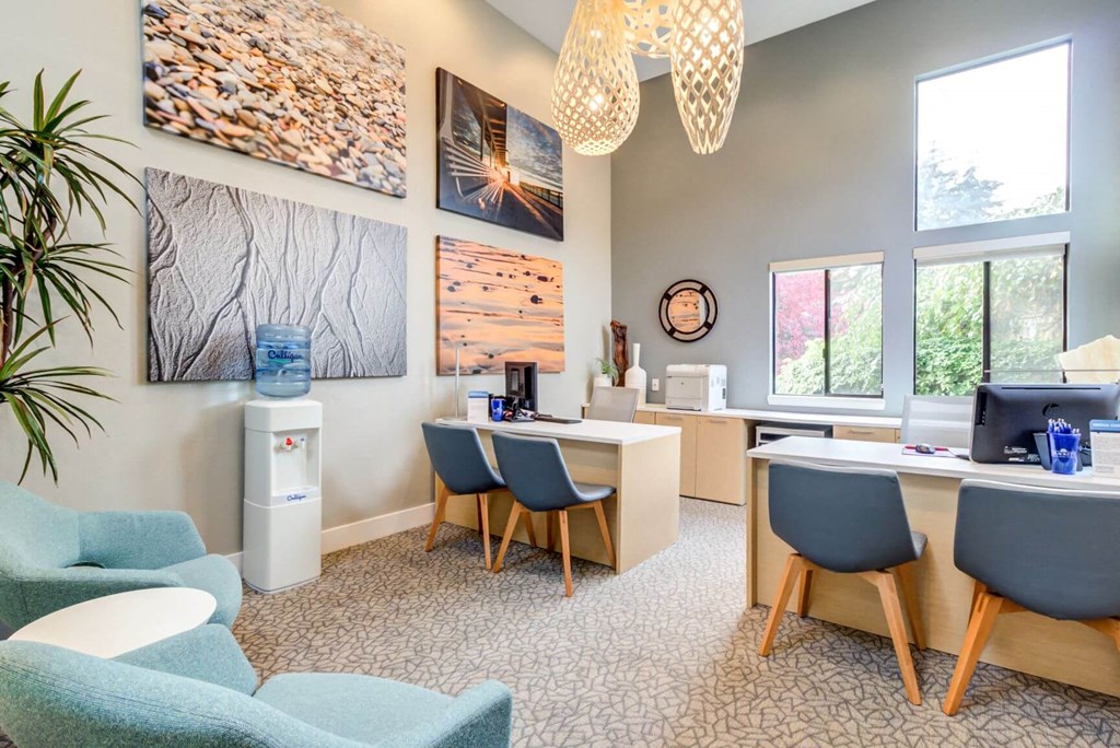 Brackett leasing office interior with leasing desks