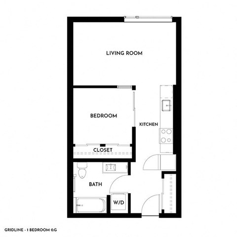 Gridline Apartments in Seattle, Washington 1x1 0.G Floor Plan