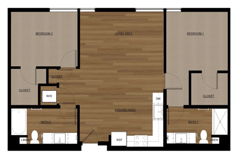 Blis Apartments 2x2 A Floor Plan
