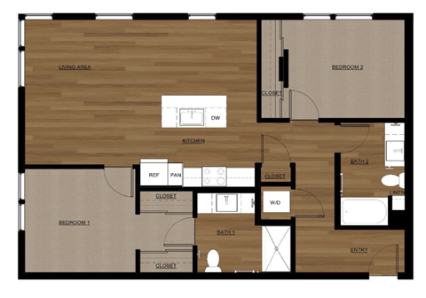 Blis Apartments 2x2 E Floor Plan