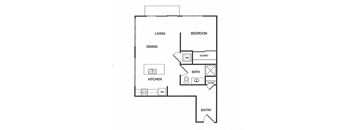 1x1 B Floor Plan at Koi Apartments, Seattle, 98107