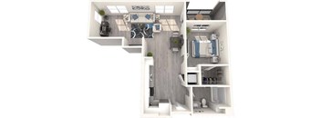 a rendering of a floor plan with a bedroom and a living room