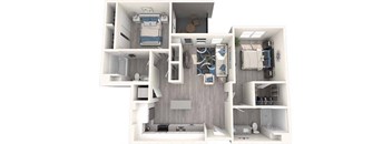 a 3d rendering of a floor plan with bedrooms and a bathroom