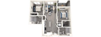 a floor plan of a bedroom with a bathroom and a couch