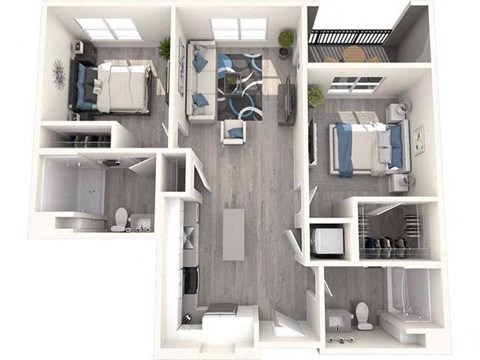 a floor plan of a bedroom with a bathroom and a couch