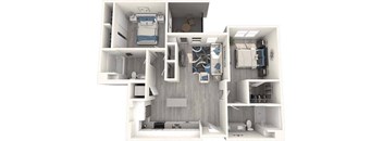 a 3d rendering of a floor plan with bedrooms and a bathroom