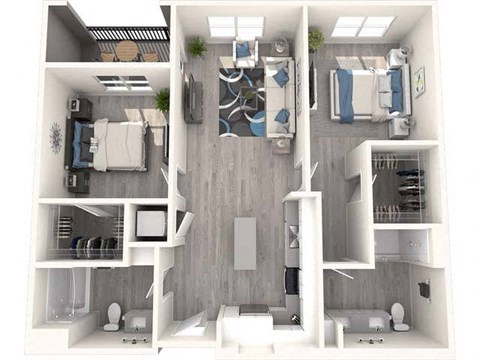 a floor plan of a bedroom with a bathroom and a living room