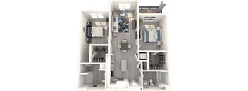 a 2 bedroom floor plan with a bathroom and a living room