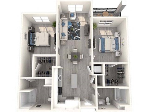 a 2 bedroom floor plan with a bathroom and a living room