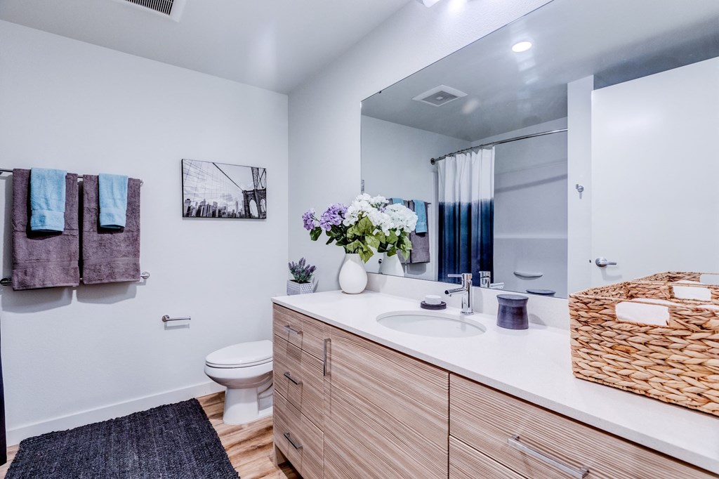 a bathroom with a sink and a toilet and a mirror at Wilcox, Washington