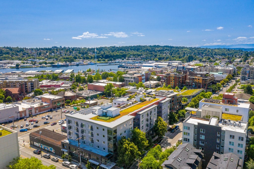 a view of the city with a body of water in the background at Wilcox, Seattle, Washington
