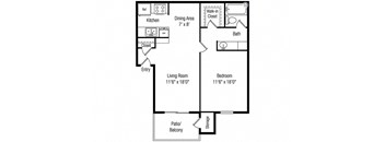 Papago Crossing Apartments 2D floor plan - 1x1 bed reno