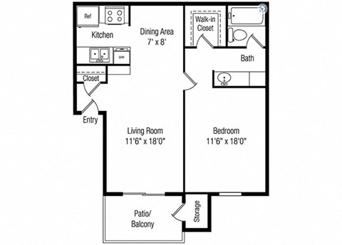 Papago Crossing Apartments 2D floor plan - 1x1 bed reno