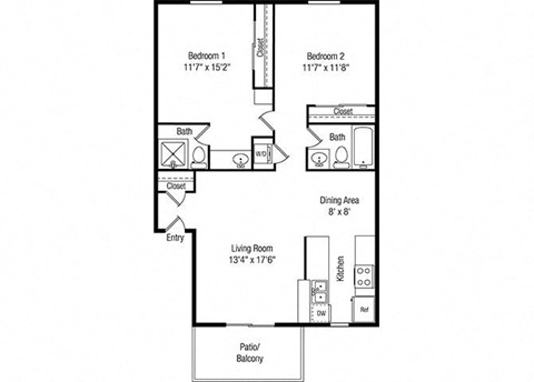 Papago Crossing in Phoenix, Arizona 2x2 Floor Plan