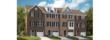 a rendering of a brick building with white doors and windows