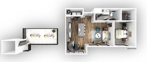 a 1 bedroom floor plan is shown with a bathroom and a living room
