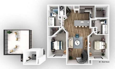 a 3 bedroom floor plan is shown in this rendering