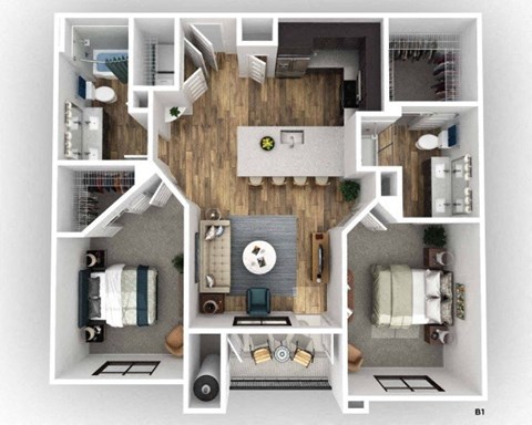 a floor plan of a bedroom with a bathroom and a living room