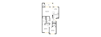 A floor plan of a house with a deck and a dining area.
