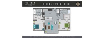 A floor plan of a two bedroom, two bath apartment at Edison at Wheat Ridge.