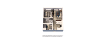 A floor plan of a house with a living room, kitchen, and two bedrooms.