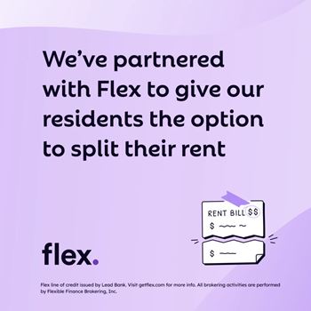 An image showing a partnership with Flex to offer rent splitting option to residents, with a rent bill and a Flex logo.