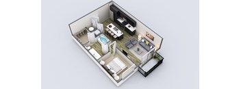a 3d floor plan of a house with a bedroom and a living room