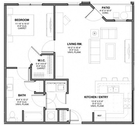 A black and white floor plan of a house with labeled rooms.