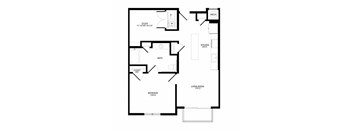 A floor plan of a house with a study, kitchen, living room, bedroom, bath, and closet.
