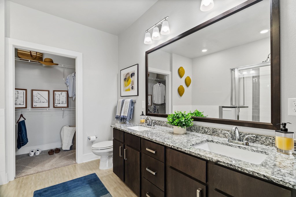 A bathroom with a sink, mirror, and toilet.