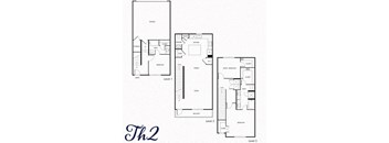 A floor plan of a three-story residential building with labeled rooms.