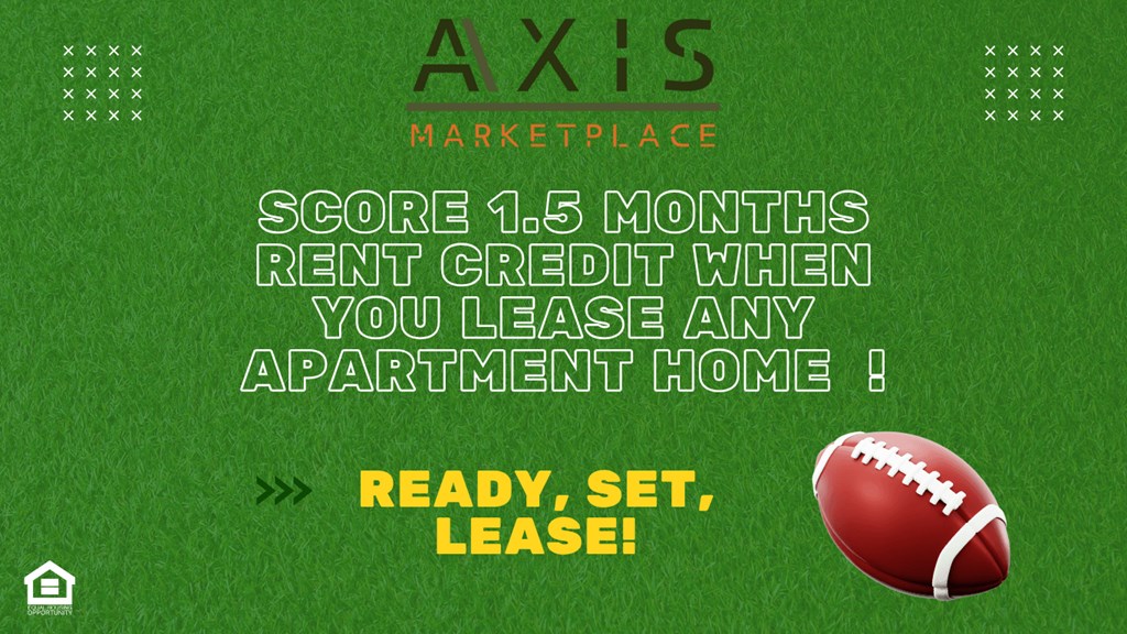 A promotional image for Axis Marketplace offering a 1.5 months rent credit for leasing any apartment home.