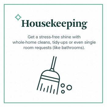 A brochure for housekeeping services that promises a stress-free shine with whole-home cleans, tidy-ups or even single room requests.