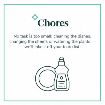 A poster with the word "Chores" and an image of a dish and a bottle of detergent.