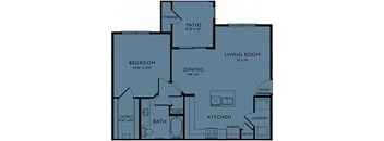 A floor plan of a house with a bedroom, bathroom, kitchen, living room, dining room, pantry, and storage.