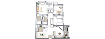 A floor plan of a house with multiple rooms and furniture layout.