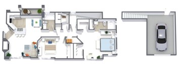 A floor plan of a house with a garage.