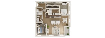 A dollhouse with a white and brown color scheme.