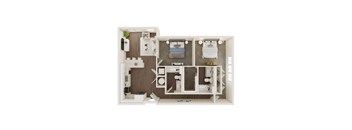 A dollhouse with a bedroom, living room, and kitchen area.