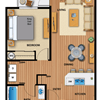 a plan of a house with a bedroom and a living room