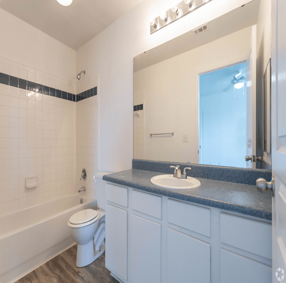 a bathroom with a sink toilet and a mirror