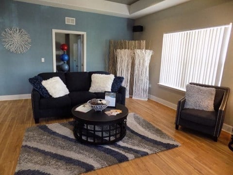 a living room with a couch and a coffee table