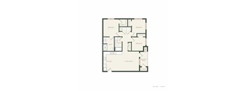 A floor plan of a home with a living room, two bedrooms, a bathroom, a kitchen, and storage.