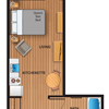 ealing with the floor plan of a house with a bedroom and a living room