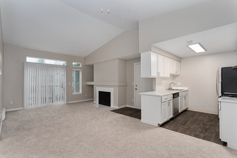 Novela Apartments Living Room with Kitchen View